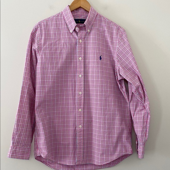 Ralph Lauren Men's Pink Checkered Plaid Long Sleeve 100% Cotton Shirt Size L - Picture 9 of 9